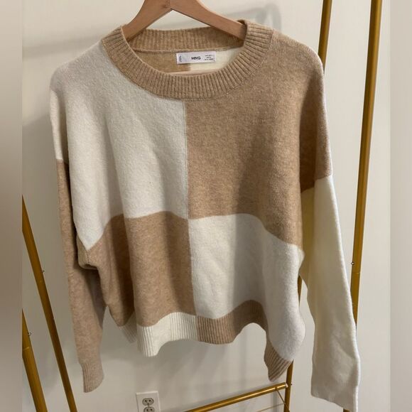 Checkered sweater by MNG Mango. Fall neutral knit - Picture 1 of 6